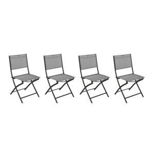 Lot de 4 chaises jardin pliantes MODULA Galet   Graphite Acier traité époxy, Texaline Hespéride