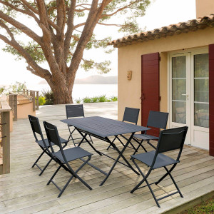 Table de jardin pliante rectangulaire AZUA Graphite 6 places - Aluminium traité époxy Hespéride