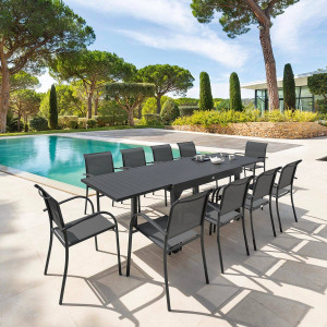 Table de jardin extensible PIAZZA Graphite 10 places - Aluminium traité époxy Hespéride