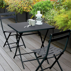 Table de jardin pliante carrée GREENSBORO Graphite 2 places - Acier traité époxy, Traitement antirouille renforcé Hespéride