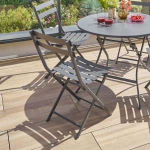 Chaise de jardin pliante GREENSBORO Graphite Acier traité époxy, Traitement antirouille renforcé Hespéride