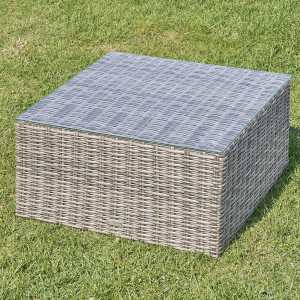 Table basse de jardin carrée MOORÉA Terre d'ombre 72 x 36,5 cm - Aluminium traité époxy, Résine tressée synthétique, Verre trempé Hespéride