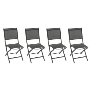 Lot de 4 chaises jardin pliantes ESSENTIA Anthracite   Graphite Aluminium traité époxy, Texaline Hespéride