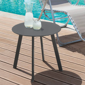 Table d'appoint de jardin rond SAONA Graphite 50 x 45 cm - Acier traité époxy, Traitement anti-rouille renforcé Hespéride