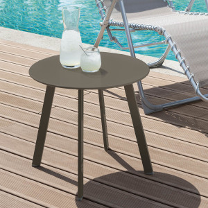 Table d'appoint de jardin ronde SAONA Tonka mat 50 x 45 cm - Acier cataphorèse, Peinture époxy Hespéride