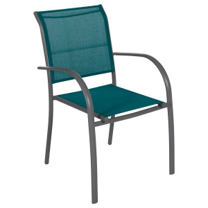 Fauteuil de jardin empilable PIAZZA Bleu canard   Graphite Aluminium traité époxy, Texaline Hespéride