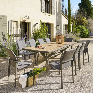 Table de jardin extensible AXIOME Effet bois Honey   Praline 10 places - Aluminium traité époxy Hespéride