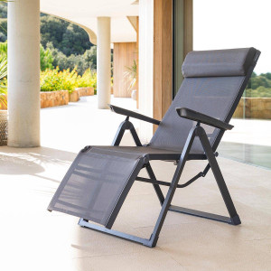 Fauteuil de jardin DECIMA Anthracite / Graphite 8 positions - Aluminium traité époxy, Texaline Hespéride