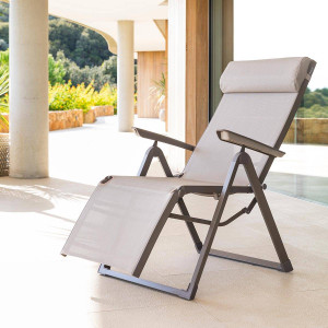 Fauteuil de jardin DECIMA Noisette / Praline 8 positions - Aluminium traité époxy, Texaline Hespéride