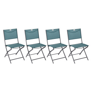 Lot de 4 chaises jardin pliantes MODULA Bleu canard   Graphite Acier traité époxy, Texaline Hespéride