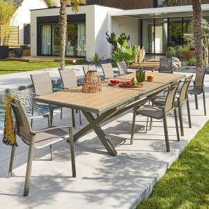 Table de jardin extensible AXIOME Effet bois Honey   Praline 12 places - Aluminium traité époxy Hespéride