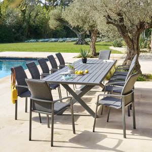 Table de jardin extensible AXIOME Ardoise granitée 12 places - Aluminium traité époxy Hespéride