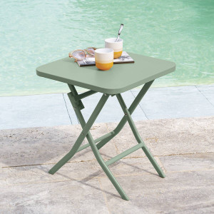 Table d'appoint de jardin carré GREENSBORO Vert olive 40 x cm - Acier, Traitement anti-rouille renforcé Hespéride