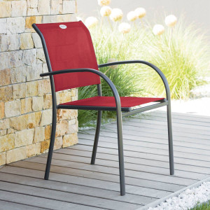 Fauteuil de jardin empilable PIAZZA Grenade   Graphite Aluminium traité époxy, Texaline Hespéride