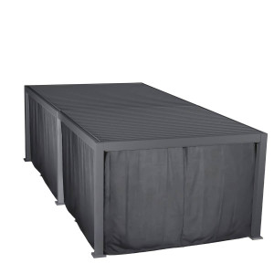 Kit de rideaux, moustiquaires et rails pour pergola bioclimatique EVORA Ardoise 6 x 3,6 m - 8 rails, rideaux Hespéride