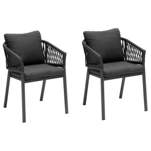 Lot de 2 fauteuils jardin ORIENGO Anthracite   Graphite Aluminium, Mailles tressées, Polyester Hespéride