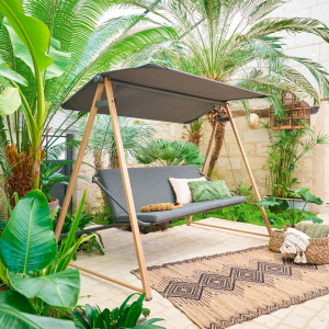 Balancelle de jardin SOLY Honey   Charbon 3 places - Acier traité époxy, Polyester Hespéride