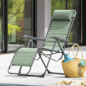 Fauteuil relax de jardin SILOS Vert olive 5 positions - Acier traité époxy, Texaline Hespéride