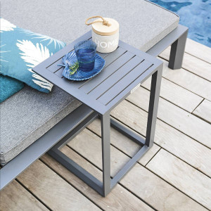 Table d'appoint de jardin carrée ÉVASION Graphite 38 x 56,5 cm - Aluminium traité époxy Hespéride