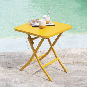 Table d'appoint de jardin carré GREENSBORO Jaune moutarde 40 x cm - Acier, Traitement anti-rouille renforcé Hespéride