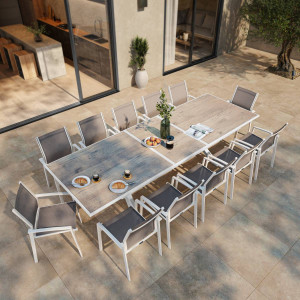 Fauteuil de jardin empilable AXIOME Noisette   Blanc Aluminium traité époxy, Texaline Hespéride