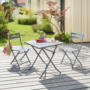 Table de jardin pliante carrée GREENSBORO Gris quartz 2 places - Roland-Garros x Hespéride
