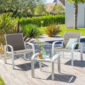 Salon de jardin duo ELYN Noisette   Blanc 2 places - Aluminium, Texaline Hespéride