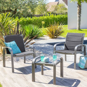 Salon de jardin duo ELYN Anthracite   Graphite 2 places - Aluminium, Texaline Hespéride