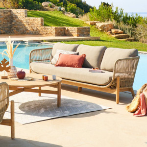 Canapé de jardin DEONA Taupe   Acacia 3 places - certifié FSC®, Polyester Hespéride