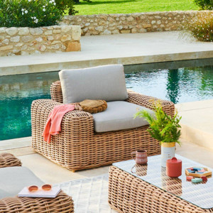 Fauteuil de salon jardin SAVINIA Tahini Aluminium traité époxy, Résine tressée synthétique Hespéride