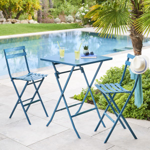 Table haute de jardin pliante GREENSBORO Bleu canard 2 places - Acier traité époxy, Traitement antirouille renforcé Hespéride