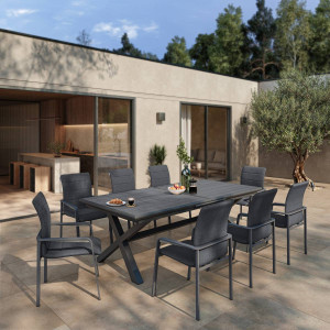 Fauteuil de jardin empilable DIESE Anthracite   Graphite Aluminium traité époxy, Texaline Hespéride