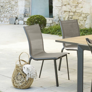 Chaise de jardin empilable AXANT Wengé   Praline Aluminium traité époxy, Texaline Hespéride