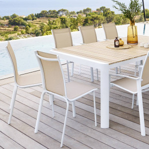 Chaise de jardin empilable AXANT Lin   Blanc Aluminium traité époxy, Texaline Hespéride