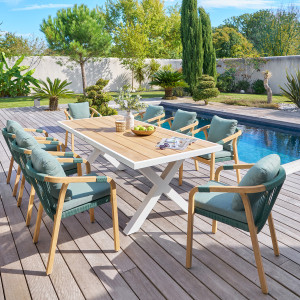 Table de jardin rectangulaire EMPERIA Acacia   Blanc 8 places - Aluminium traité époxy, certifié FSC® Hespéride