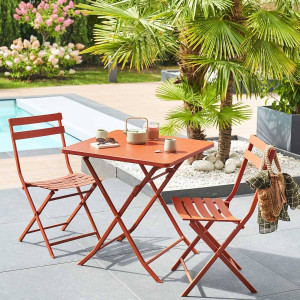Table de jardin pliante carrée GREENSBORO Ambre 2 places - Acier traité époxy, Traitement antirouille renforcé Hespéride