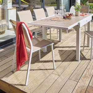 Chaise de jardin empilable ESSENTIA Lin   Blanc Aluminium traité époxy, Texaline Hespéride