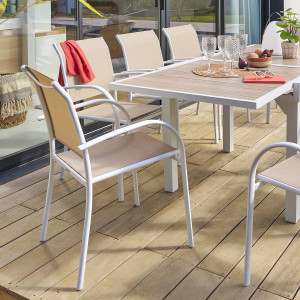 Fauteuil de jardin empilable PIAZZA Lin   Blanc Aluminium traité époxy, Texaline Hespéride