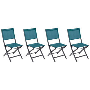 Lot de 4 chaises jardin pliantes ESSENTIA Bleu canard   Graphite Aluminium traité époxy, Texaline Hespéride