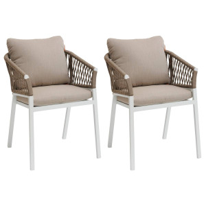 Lot de 2 fauteuils jardin ORIENGO Taupe   Blanc Aluminium, Mailles tressées, Polyester Hespéride