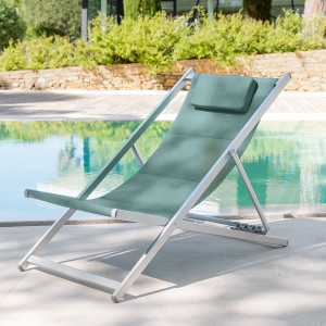 Chilienne de jardin HONOLULU Vert jade Aluminium satiné traité époxy, Texaline matelassée Hespéride