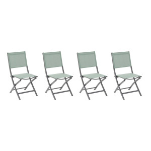 Lot de 4 chaises jardin pliantes ESSENTIA Vert olive   Graphite Aluminium traité époxy, Texaline Hespéride