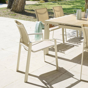 Fauteuil de jardin empilable AXANT Lin / Argile Aluminium traité époxy, Texaline Hespéride