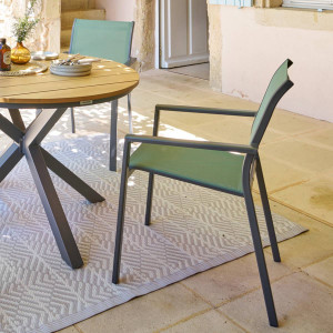 Fauteuil de salon jardin empilable ESSENTIA Vert olive / Graphite Aluminium traité époxy, Texaline Hespéride