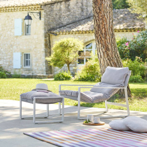 Fauteuil relax de jardin LAMBINIO Blanc   Gris clair Aluminium traité époxy - Oléfine Hespéride