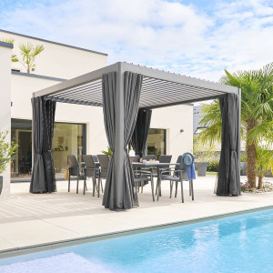 Pergola bioclimatique électrique EVORA Graphite 3,6 x m - Structure et lames doubles en aluminium Hespéride