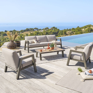 Salon de jardin AXIOME Beige   Praline 5 places - Aluminium traité époxy, Texaline, Oléfine Hespéride