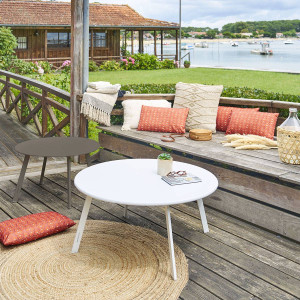 Table d'appoint de jardin ronde SAONA Blanc mat 50 x 45 cm - Acier cataphorèse, Peinture époxy Hespéride