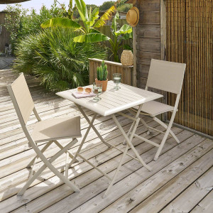 Table de jardin pliante carrée AZUA Argile 2 places - Aluminium traité époxy Hespéride