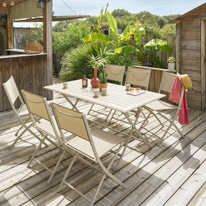 Table de jardin pliante rectangulaire AZUA Argile 6 places - Aluminium traité époxy Hespéride